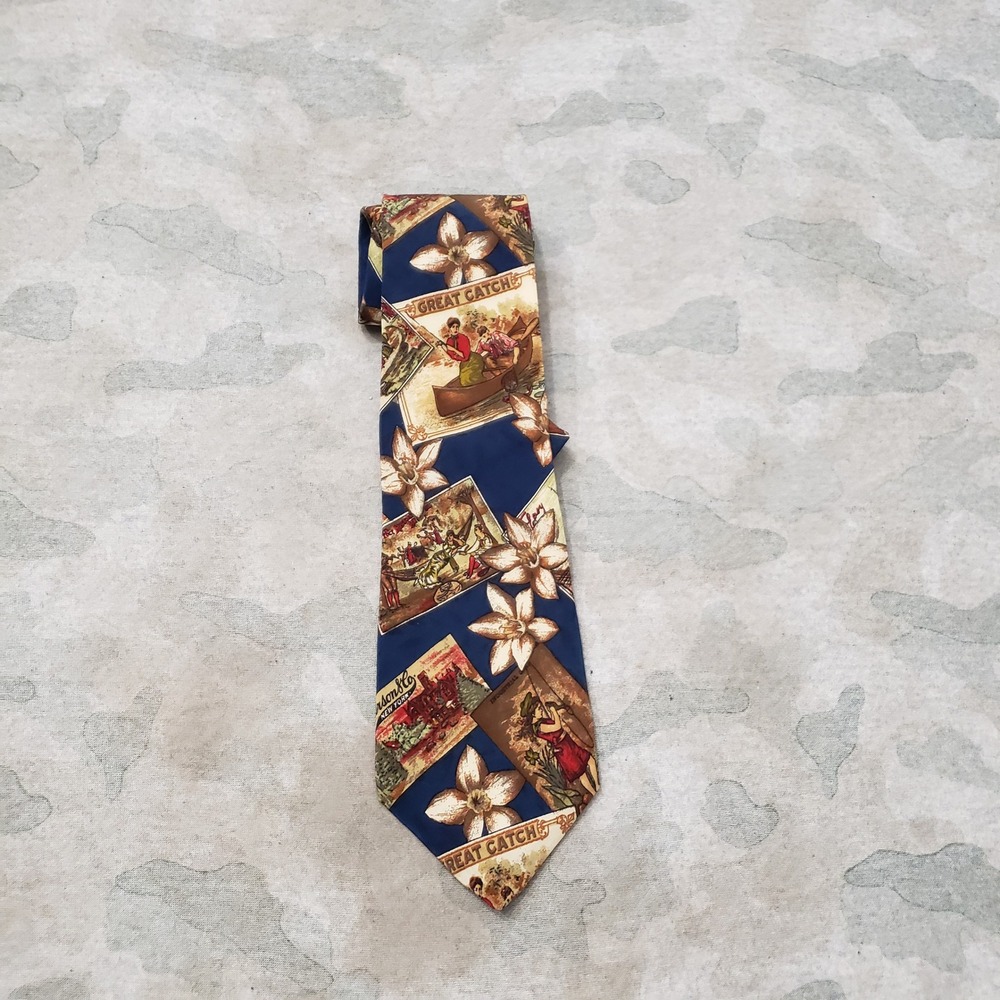 Hugo Boss Tie Mens OS Blue Postcard Floral Great